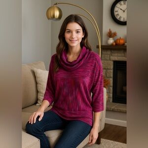 Vertigo Women’s Multicolor Cowl Neck Batwing Top Sweater Knit Size Large